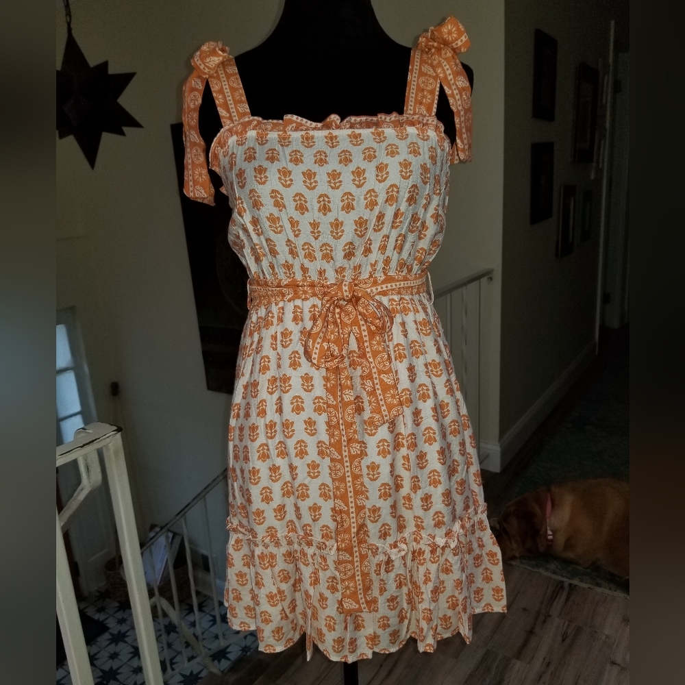 NWT Blu Pepper orange and cream colored Boho sundress size small